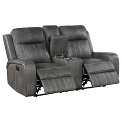 Loveseat tapizado con brazo articulado y movimiento Raelynn, color gris
