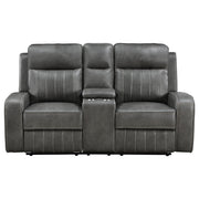 Loveseat tapizado con brazo articulado y movimiento Raelynn, color gris