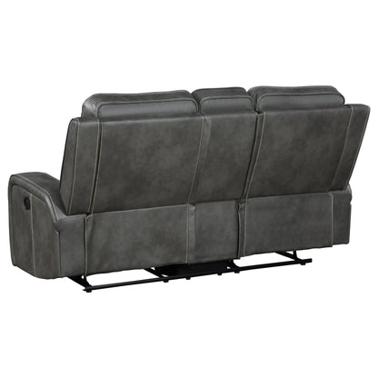 Loveseat tapizado con brazo articulado y movimiento Raelynn, color gris