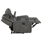 Loveseat tapizado con brazo articulado y movimiento Raelynn, color gris