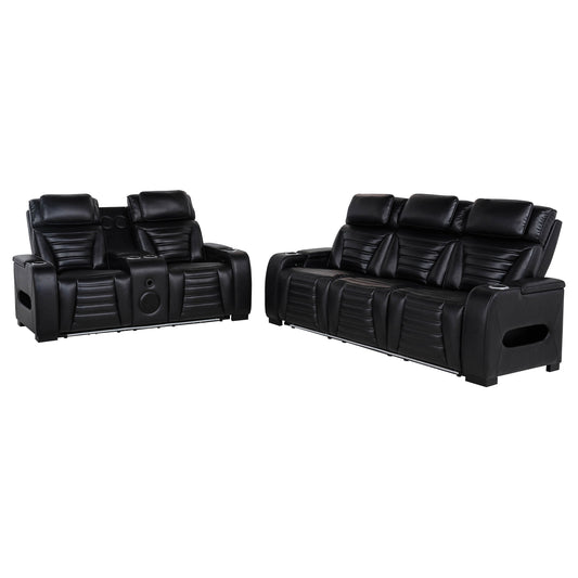 Zuma Faux Leather Dual Power LED Sofa Set Black