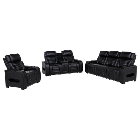 Zuma Faux Leather Dual Power LED Sofa Set Black