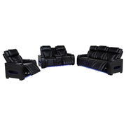 Zuma Faux Leather Dual Power LED Sofa Set Black
