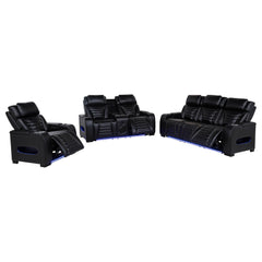 Zuma Faux Leather Dual Power LED Sofa Set Black