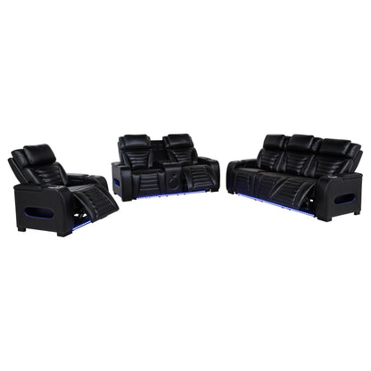 Zuma Faux Leather Dual Power LED Sofa Set Black