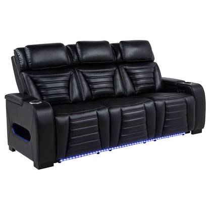 Zuma Faux Leather Dual Power Reclining LED Sofa Black