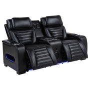 Zuma Faux Leather Dual Power Reclining LED Loveseat Black
