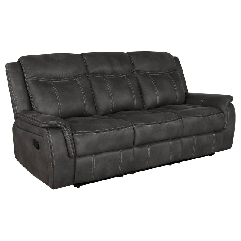 Sofá reclinable Lawrence con brazos acolchados y tapizado en color carbón
