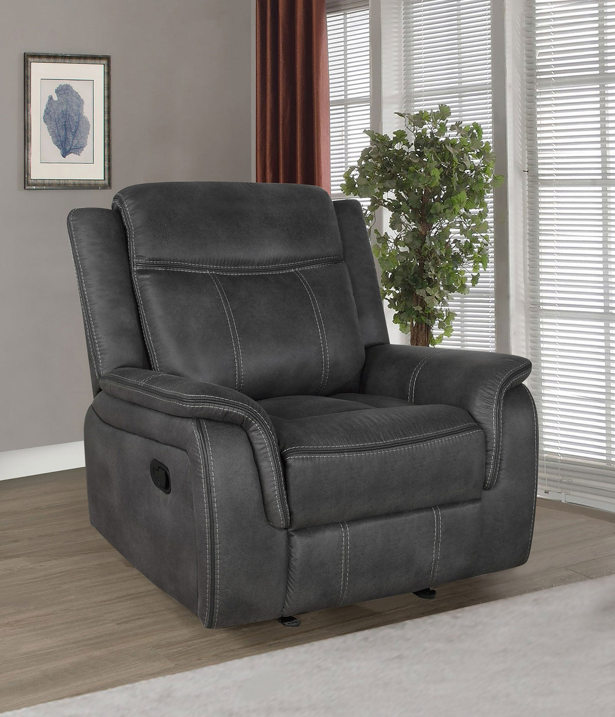 Sillón reclinable con brazos acolchados y tapizado Lawrence, color carbón