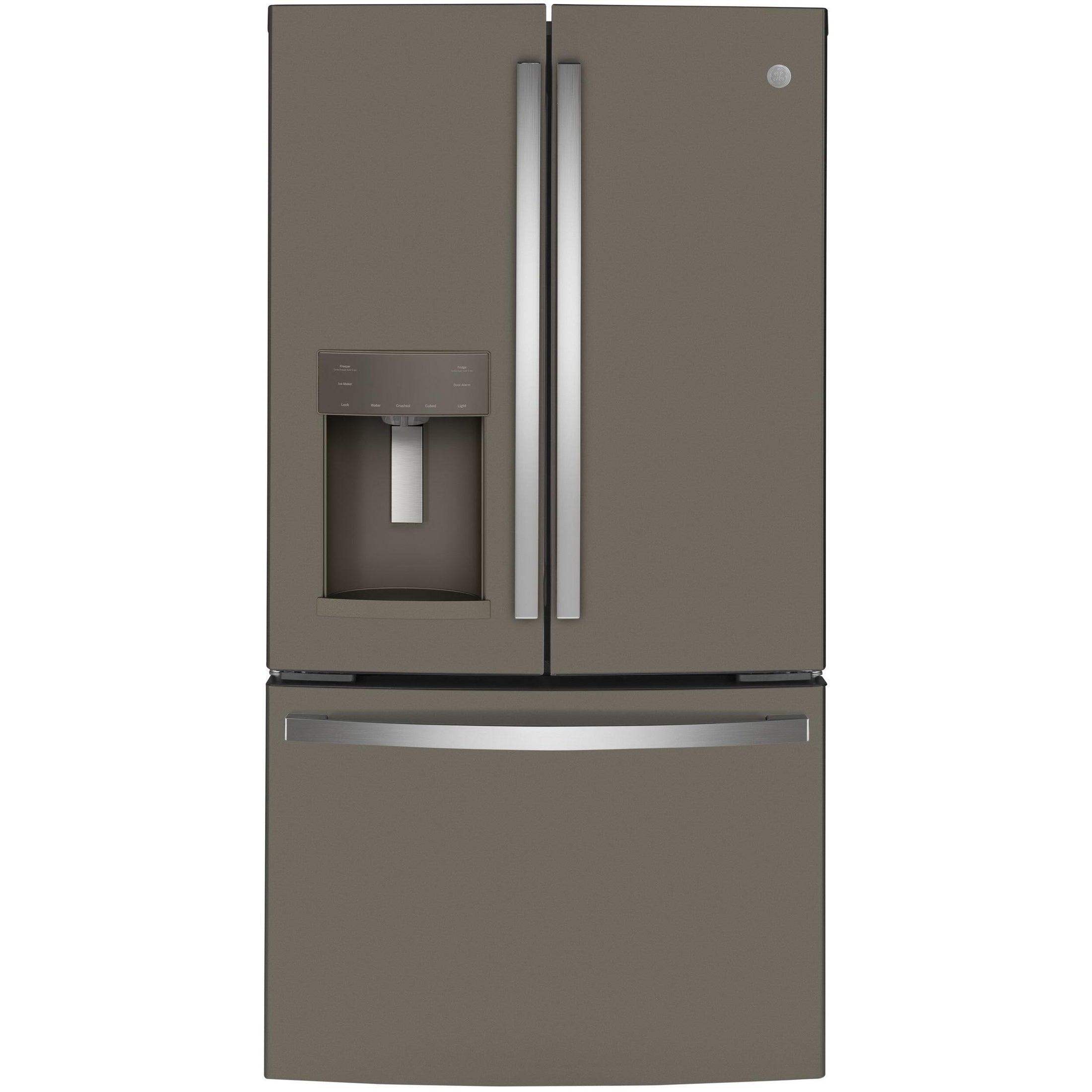  GE 36-inch, 22.1 cu.ft. Counter-Depth French 3-Door Refrigerator with external water and ice dispensing system GYE22GMNES IMAGE 1