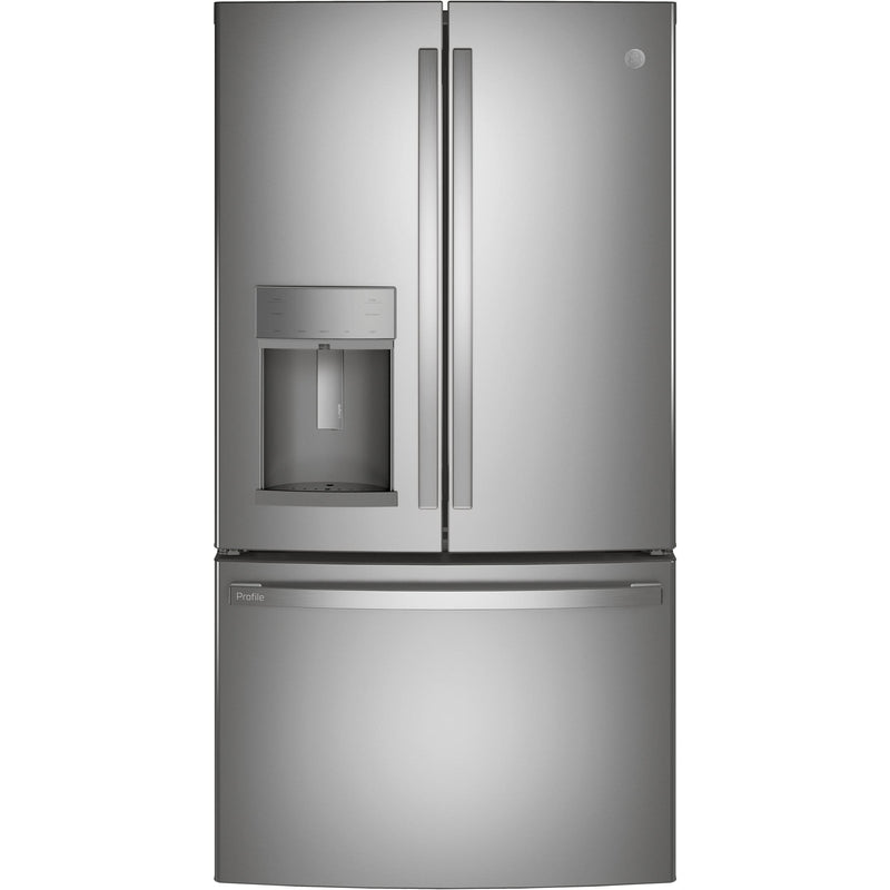 GE Profile 36-inch, 22.1 cu.ft. Counter-Depth French 3-Door Refrigerator with External Water and Ice Dispensing System PYD22KYNFS