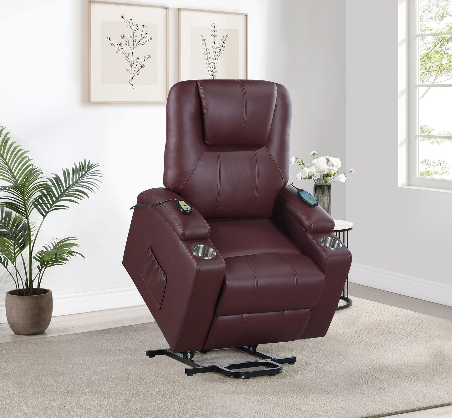 Armstrong Upholstered Power Lift Massage Recliner Black