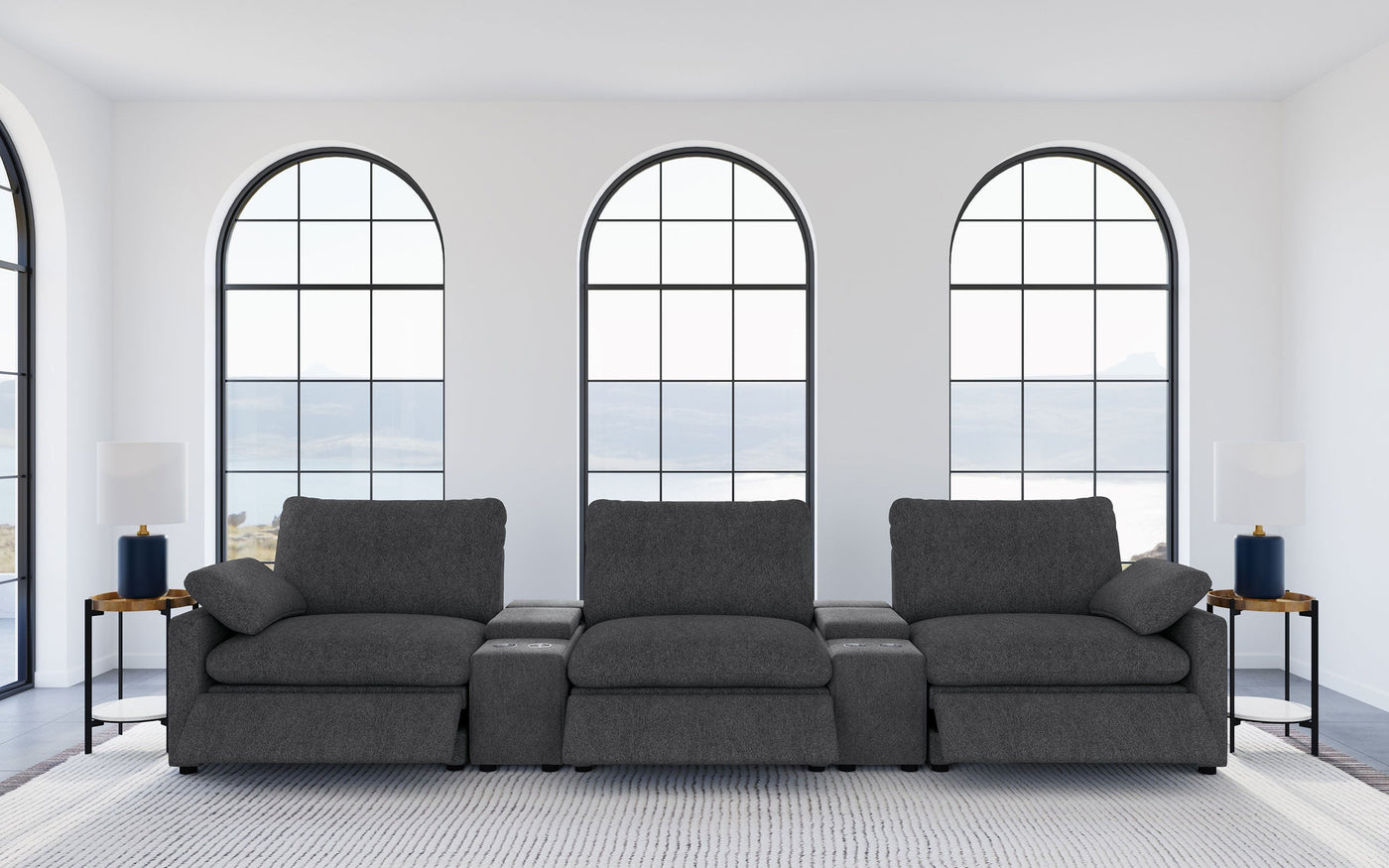 Asientos reclinables eléctricos para cine en casa Collins, color gris oscuro