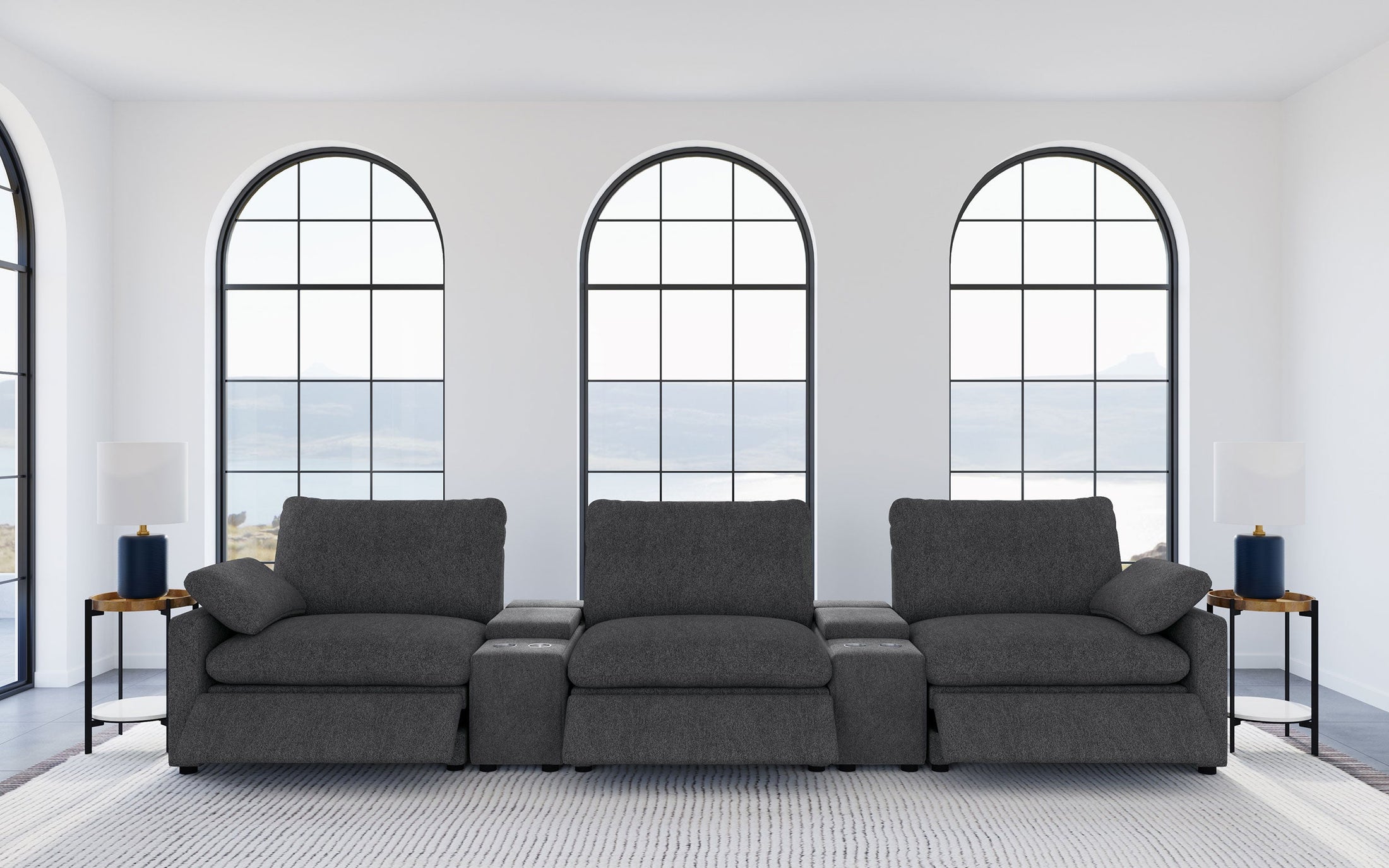 Asientos reclinables eléctricos para cine en casa Collins, color gris oscuro