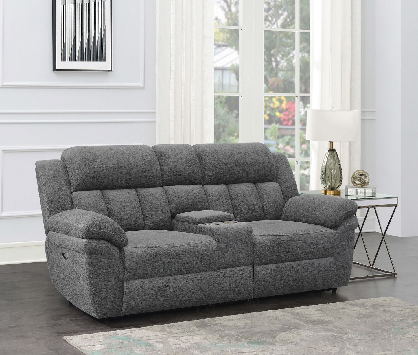 Loveseat Bahrain tapizado con movimiento en color carbón