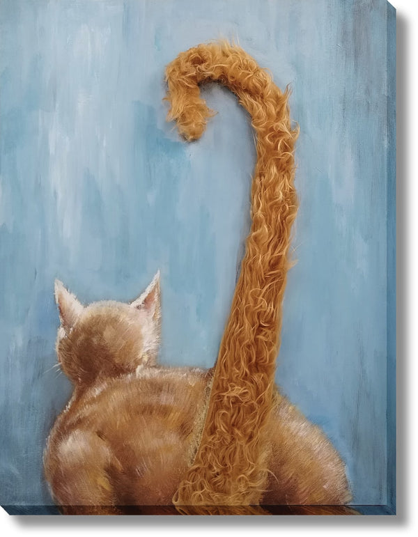 ''Whiskered Curiosity: Hand-Embellished Cat Portrait'' Hand-painted Canvas w/ Hair