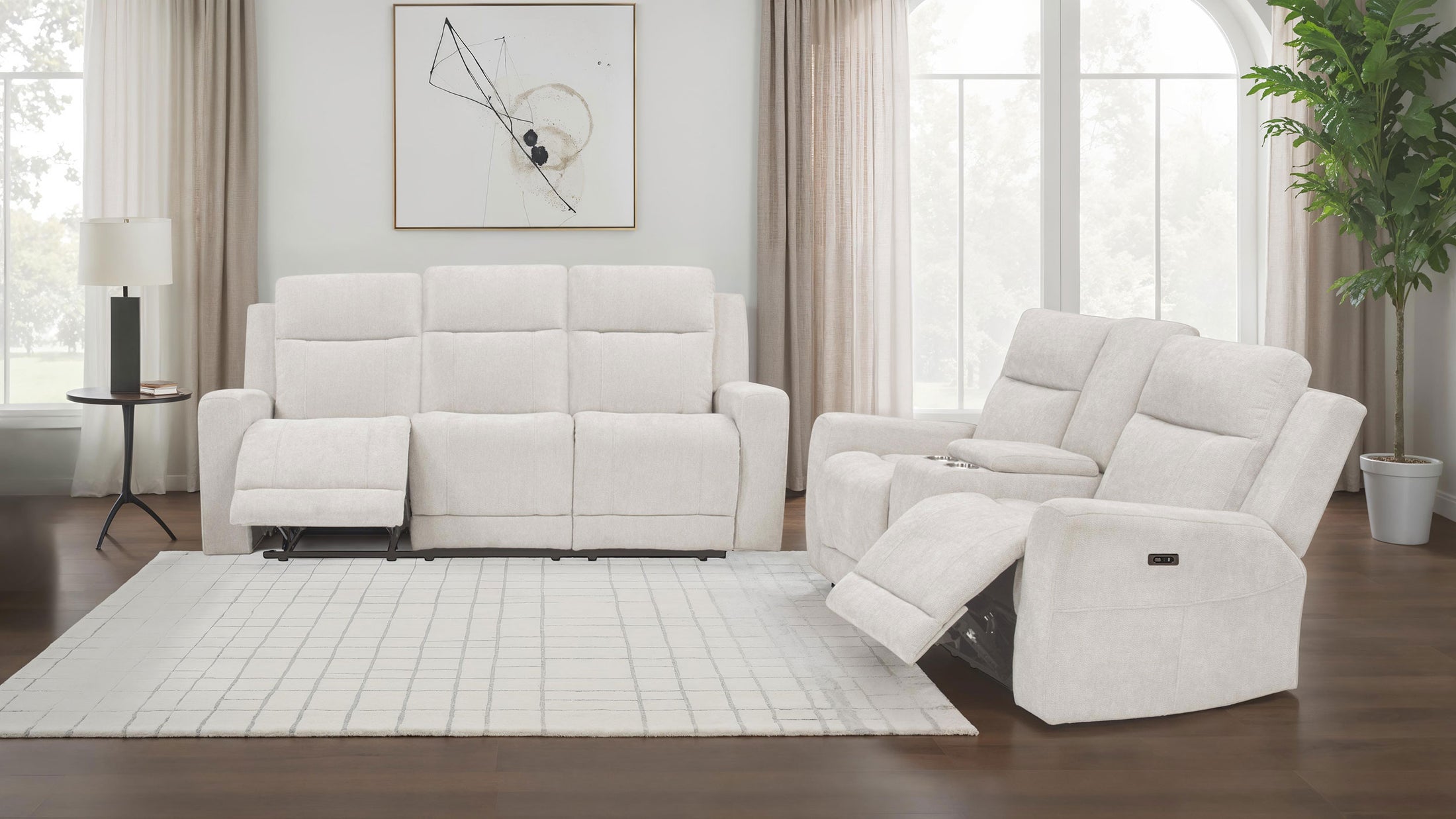 Kennett  Chenille Power Reclining Sofa Set Ivory