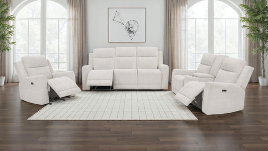 Kennett  Chenille Power Reclining Sofa Set Ivory