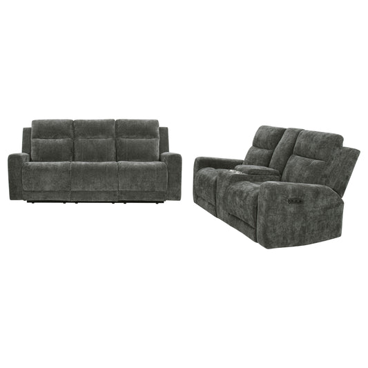 Kennett Chenille Power Reclining Sofa Set Dark Grey