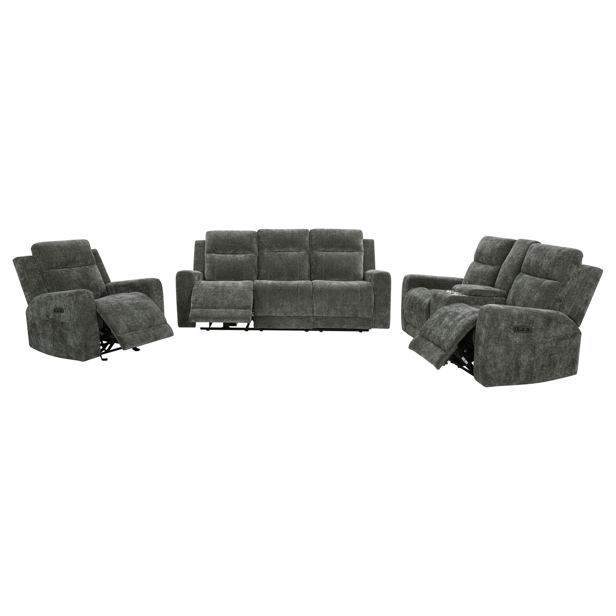 Kennett Chenille Power Reclining Sofa Set Dark Grey