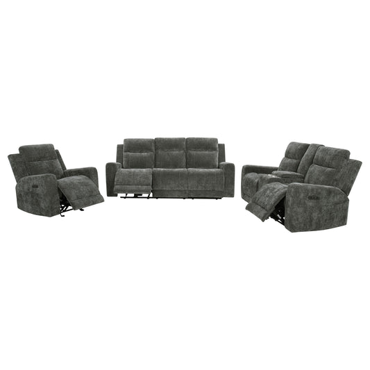 Kennett Chenille Power Reclining Sofa Set Dark Grey