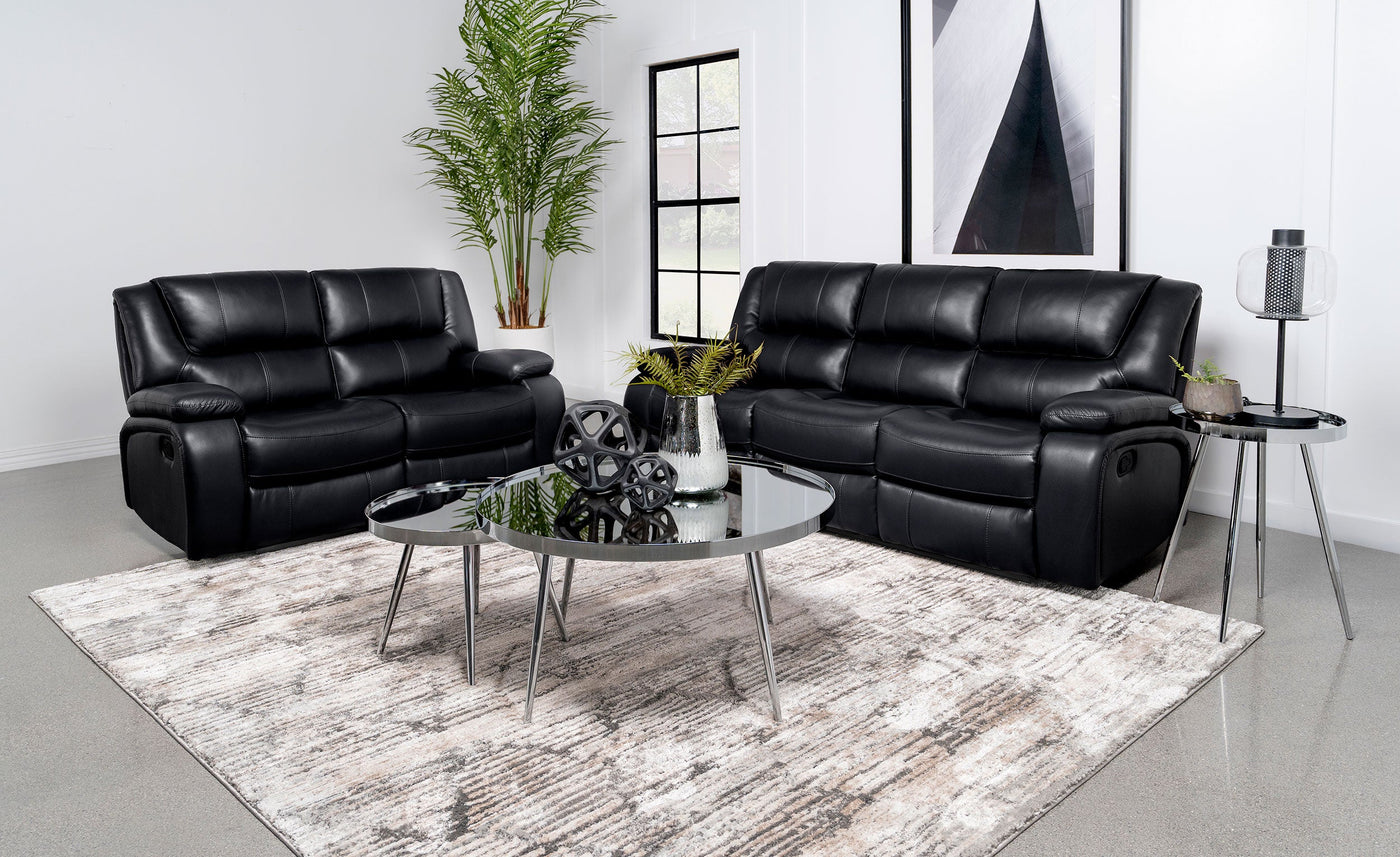 Camila Upholstered Motion Reclining Living Room Set Black
