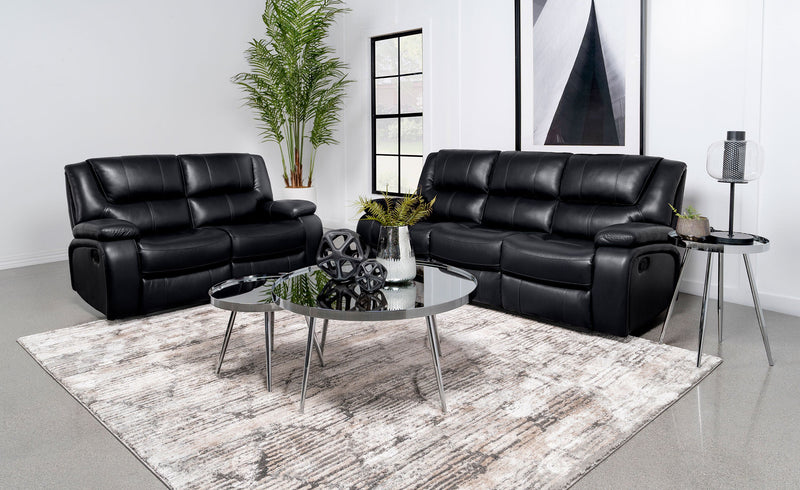 Camila Upholstered Motion Reclining Living Room Set Black