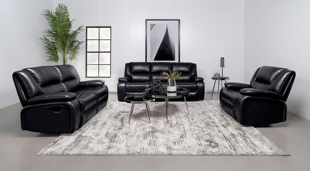 Conjunto de sofá reclinable con movimiento tapizado Camila, color negro