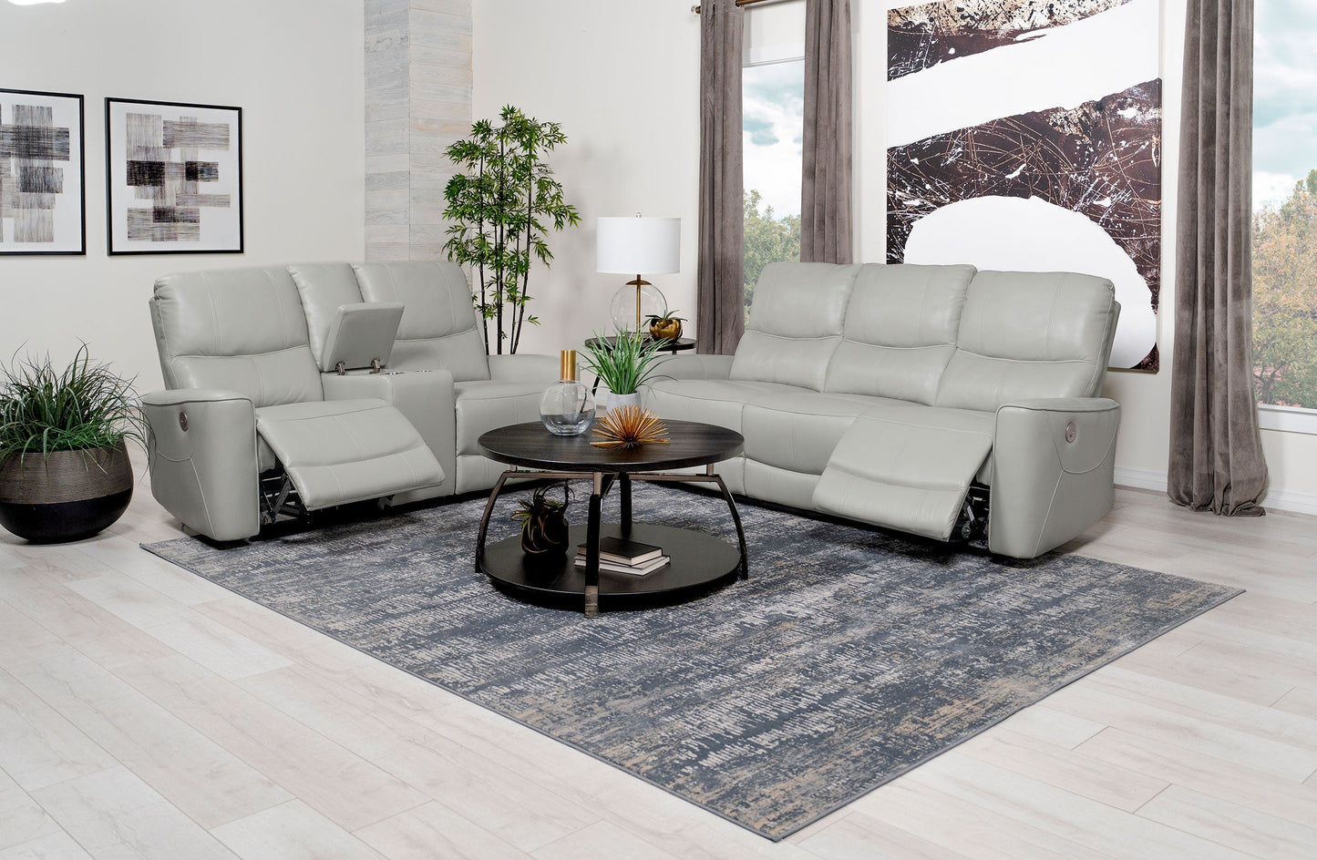 Greenfield Power Reclining Sofa Set Dove Grey