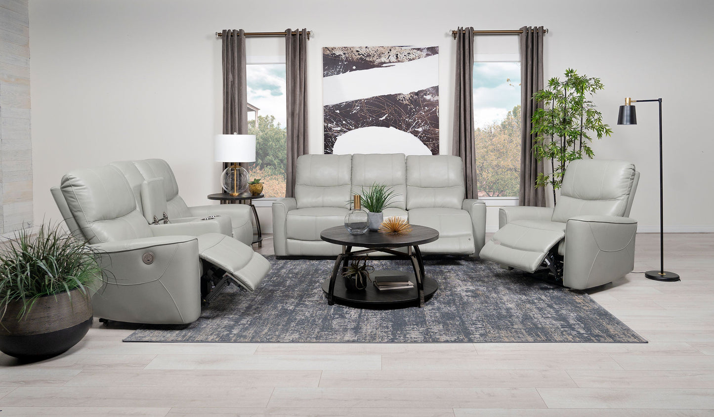 Greenfield Power Reclining Sofa Set Dove Grey