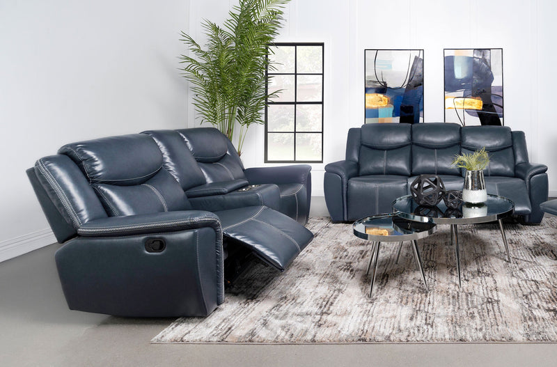 Sloane Upholstered Reclining Living Room Set Blue