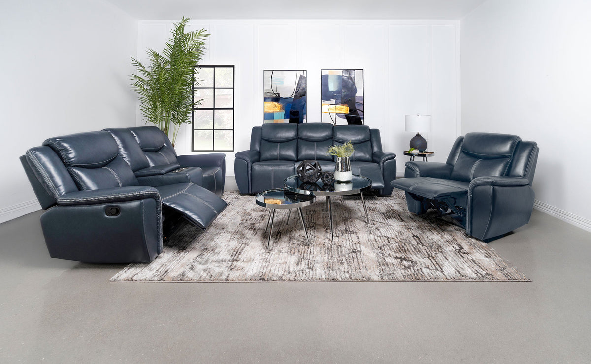 Sloane Upholstered Reclining Living Room Set Blue
