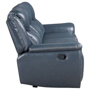 Sloane Upholstered Padded Arm Reclining Sofa Blue
