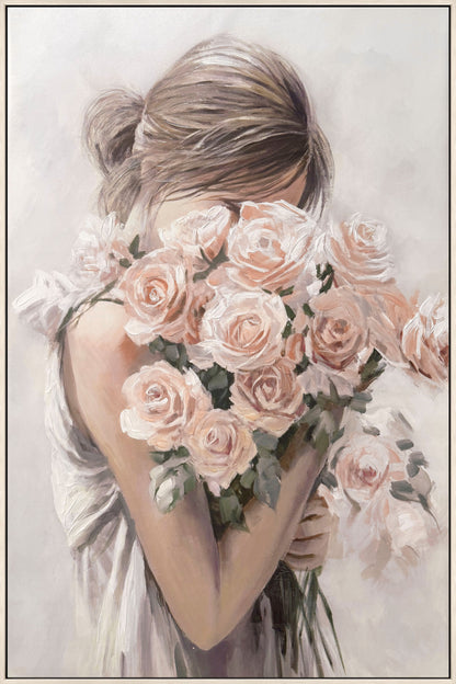 Roses Embrace Hand-Embellished Canvas in Frame