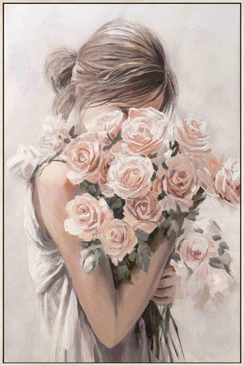 Roses Embrace Hand-Embellished Canvas in Frame