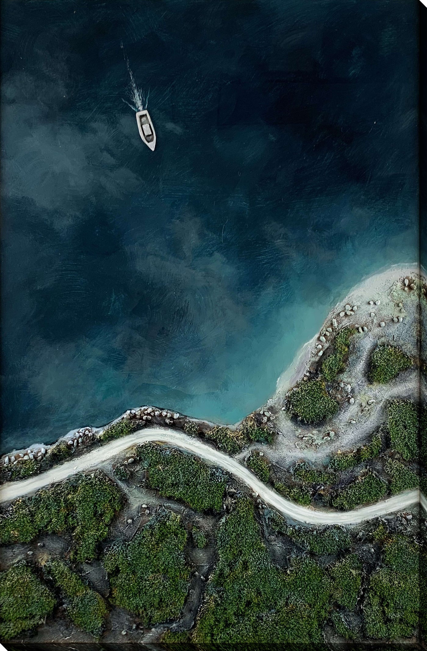 Coastal Passage I Hand-Painted Wrapped Canvas w/Faux Moss