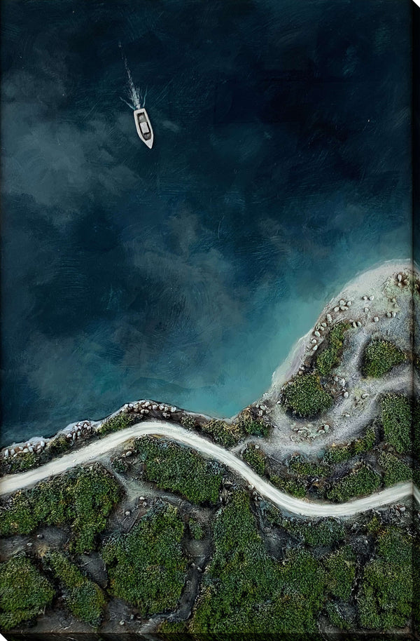 Coastal Passage I Hand-Painted Wrapped Canvas w/Faux Moss
