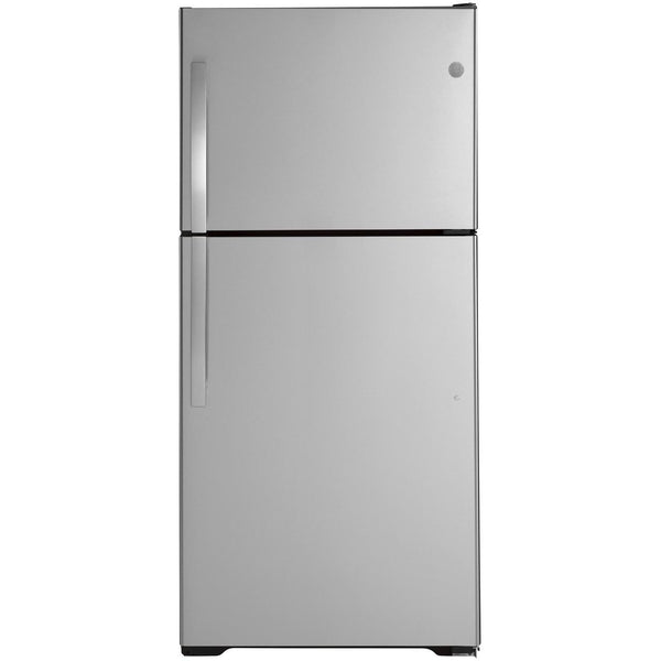 GE 30-inch, 19.2 cu. ft. Top Freezer Refrigerator with edge-to-edge glass shelves GTE19JSNRSS
