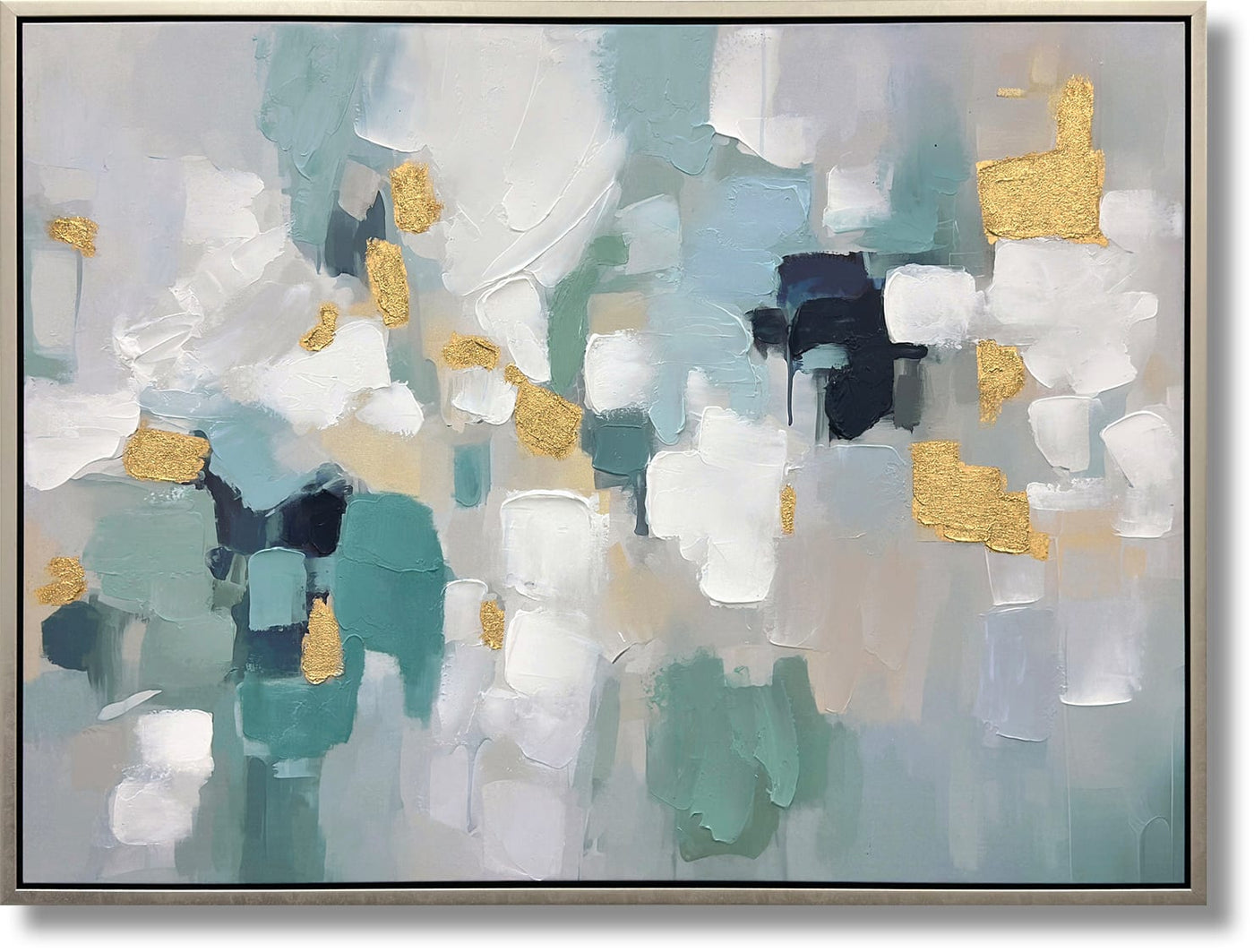 ''Azure Luxe Abstract'' Hand-painted Canvas in Frame
