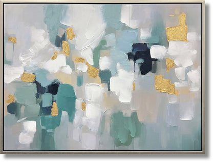 ''Azure Luxe Abstract'' Hand-painted Canvas in Frame