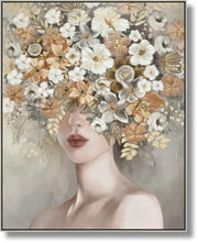 ''Golden Bloomed Grace Portrait'' Hand-painted Canvas in Frame