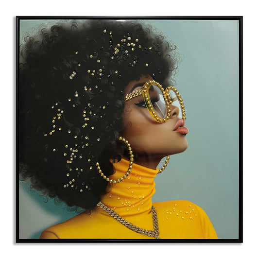 ''Afro in Yellow'' Gloss Canvas w/ Rocks in Frame