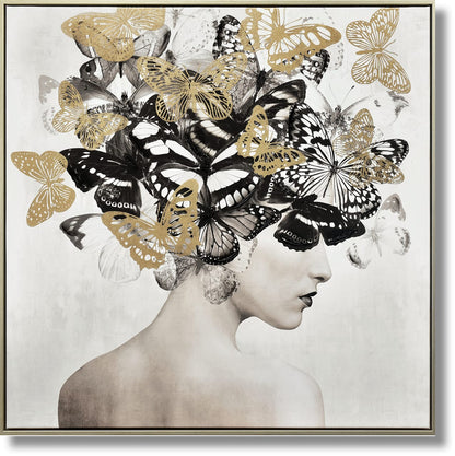 ''Gilded Monarch Reverie'' Hand-painted Canvas in Frame