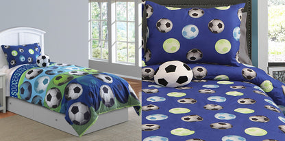 Soccer Blue Twin Comforter Set CAT KID B (3 Pc)