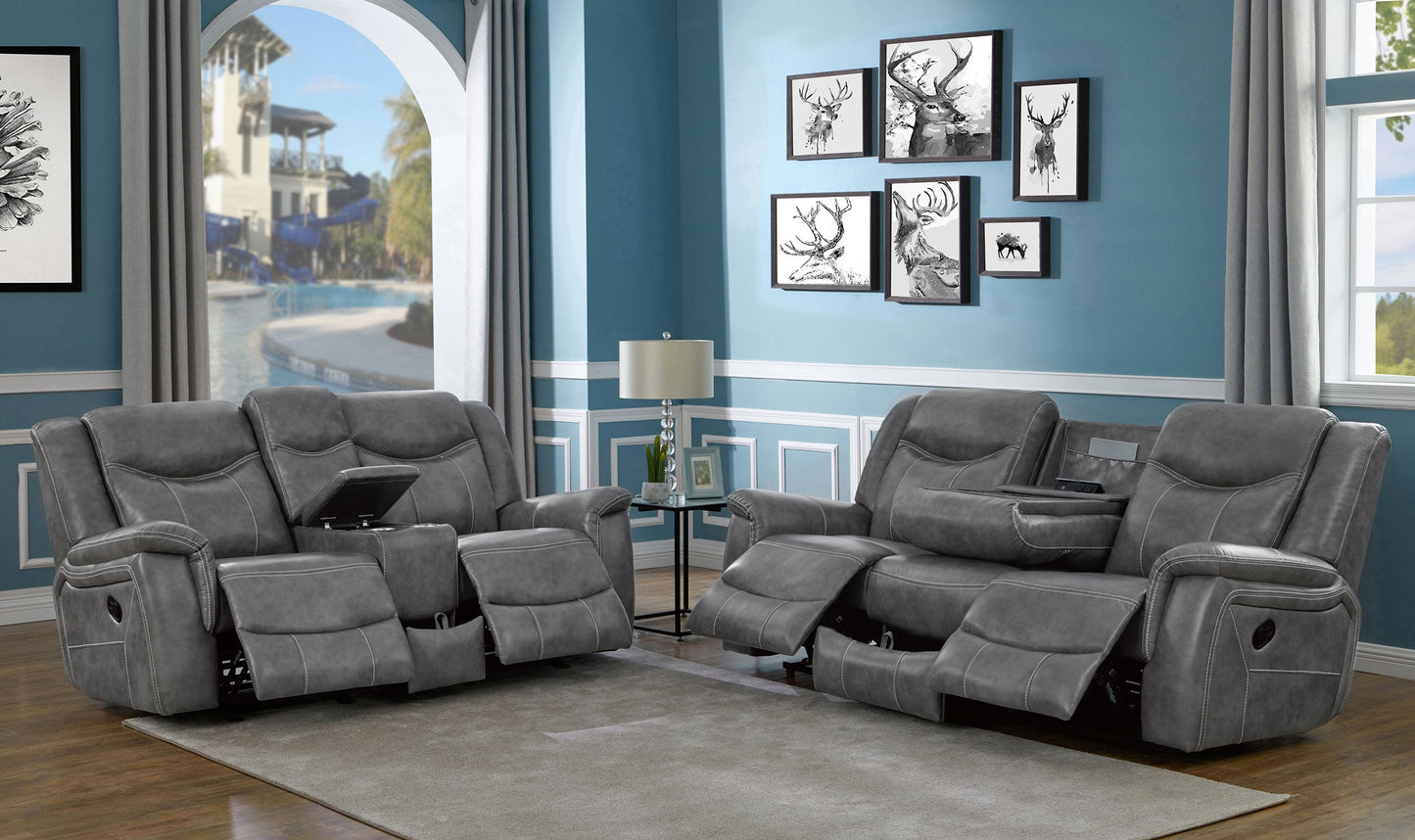 Conrad Upholstered Padded Arm Motion Sofa Set Grey