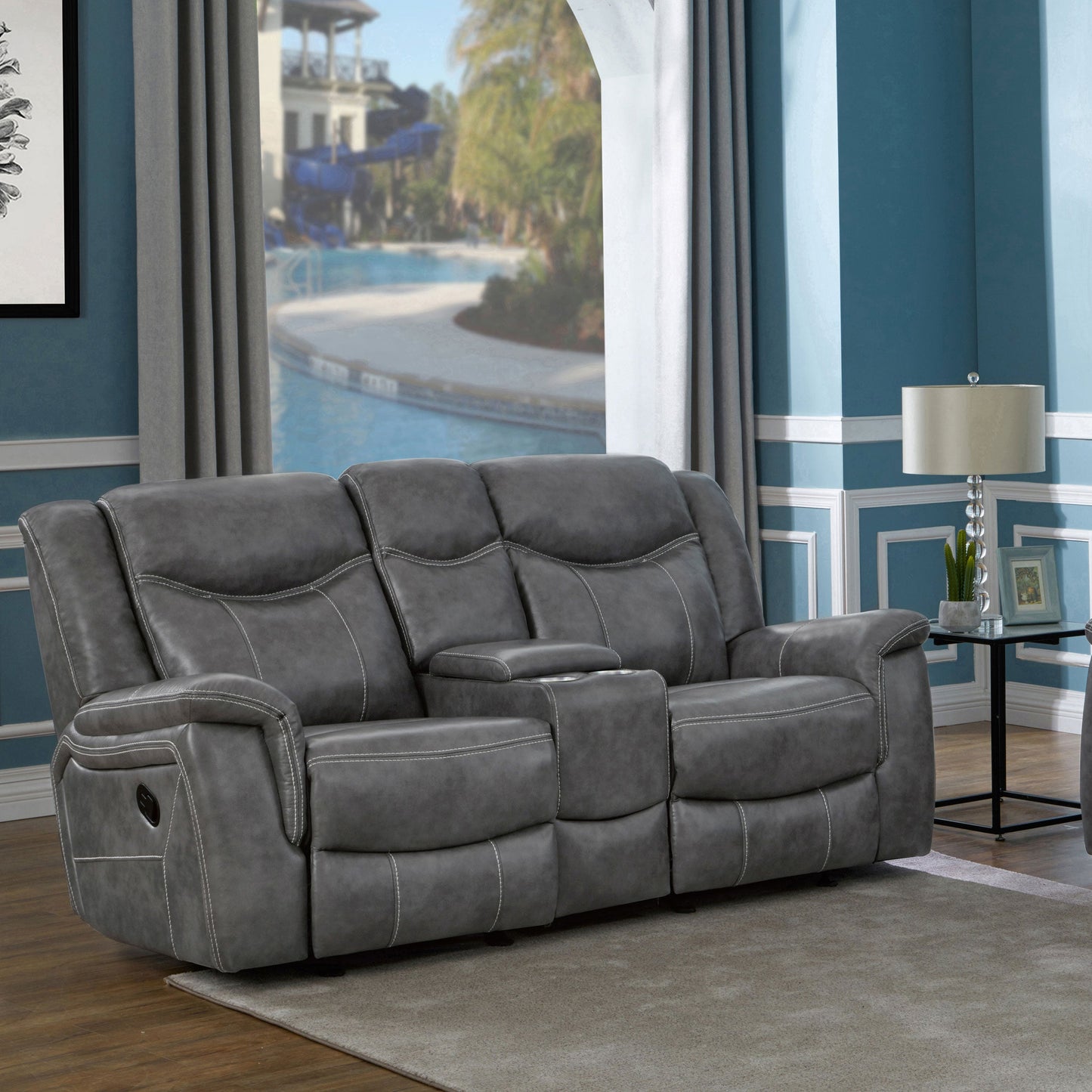 Loveseat tapizado con brazos acolchados Conrad, gris