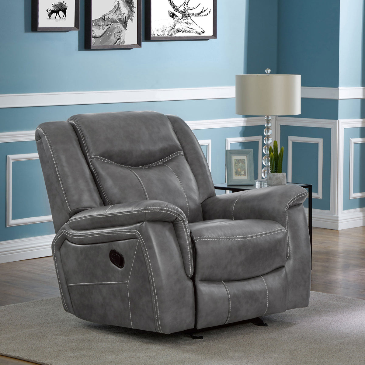 Sillón reclinable con brazos acolchados y tapizado Conrad, color gris