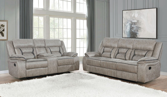 Greer Upholstered Reclining Sofa Set Brown