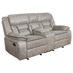 Greer Upholstered Motion Reclining Loveseat Brown