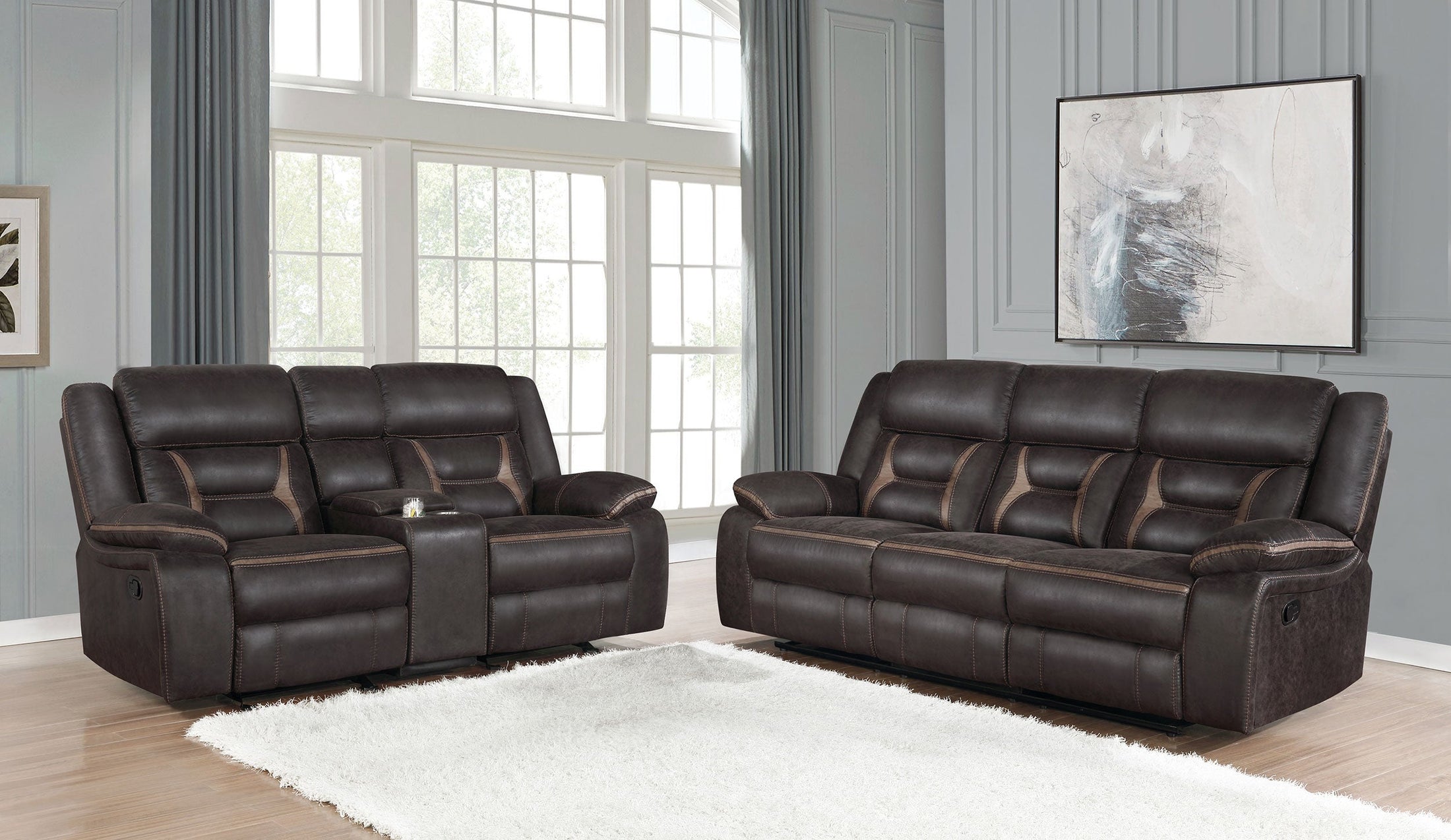 Conjunto de sofá reclinable tapizado Greer marrón